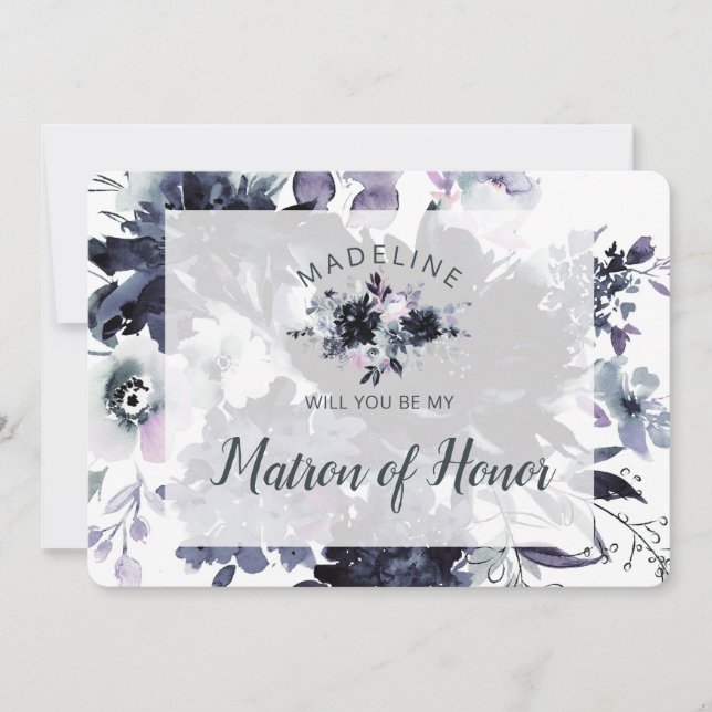 Nocturnal Floral Matron of Honor Vorschlag Card (Vorderseite)