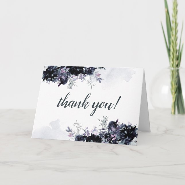 Nocturnal Floral Navy Blue Custom Wedding Foto Dankeskarte (Vorderseite)