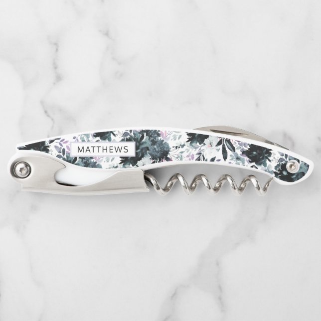 Nocturnal Floral Navy Blue Wedding Monogram Kellnermesser (Vorderseite)