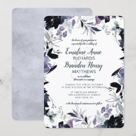 Nocturnal Floral Navy Dusty Blue Border Wedding Einladung