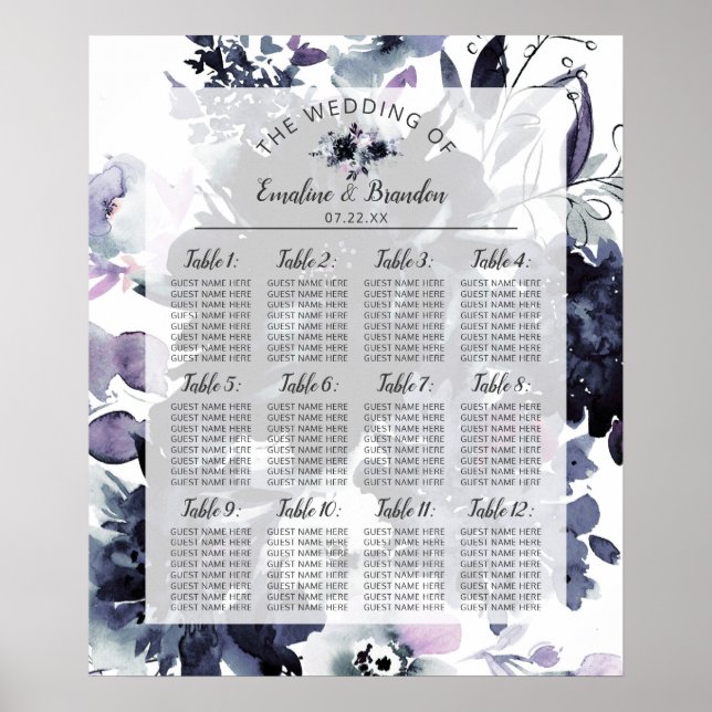 Nocturnal floral Navy Hochzeitstabelle Poster (Vorne)