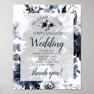 Nocturnal Floral Navy Unplugged Wedding Table Sign Poster