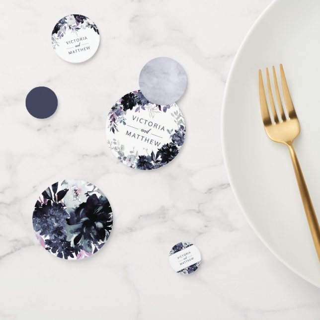 Nocturnal Floral Navy Wasserfarbe Hochzeitsmonogra Konfetti (Gruppe)