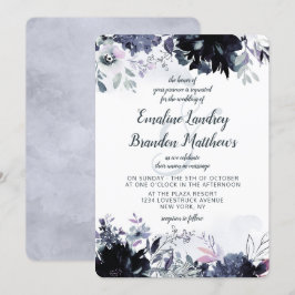 Nocturnal Floral Watercolor Dusty Blue Wedding Einladung