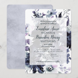 Nocturnal Floral Watercolor Dusty Blue Wedding Einladung
