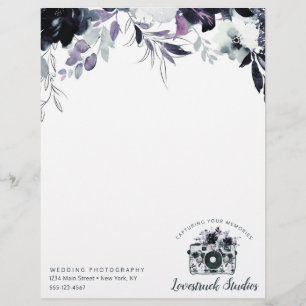 Nocturnal Floral Watercolor Navy Custom Logo Briefbogen