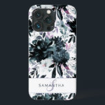 Nocturnal Floral Watercolor Navy Custom Monogram Case-Mate iPhone Hülle<br><div class="desc">Nocturnal floral Watercolor Navy Blau dunkelgraue Blume Muster mit Boho Hand bemalten Blume, Federn, und viele bunte graue, Navy Blue, Dusty Blue, Mauve Pink, Lavender Lila, Silber, Charcoal Blätter und Blätter. Mit handgezeichneten Linien, Wirblen Schriftart mit Handschrift und stilvollen Silver Glitzer Rahmen & Typografie - Fotostudio, Friseur, Shop Boutique etc...</div>