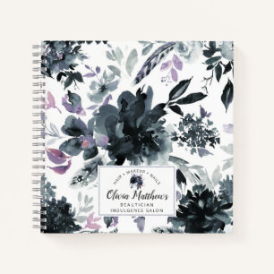 Nocturnal Floral Watercolor Navy Custom Monogram Notizbuch