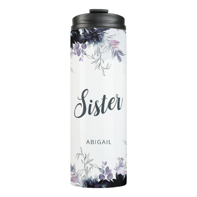 Nocturnal Floral Watercolor Personalisiert Sister Thermosbecher (Vorderseite)