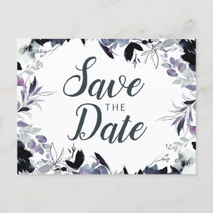 Nocturnal Floral Watercolor Save the Date Ankündigungspostkarte