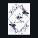 Nocturnal florale Hochzeiten Tischnummern<br><div class="desc">Nocturnal floral Wasserfarbe Pinselfarben Blume Design mit handgemalten Stielen, Reben, Blätter, Foliage. Farbenfrohe Navy Blau, Dusty Blau, Dunkles fast Schwarzes Grau, und die Hinweise auf Mauve Rosa. Mit handgezeichneten Linien, Wirblen handgeschriebenen Schriftart für Pinselstriche, Silver Glitzer Foil, Aquarellmalpinsel Pinselstriche und eleganten doppelten Diamantrahmen - Hochzeitsempfang Gästekarten Tischnummer Platzkarte! ~ Karo...</div>