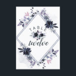 Nocturnal florale Hochzeiten Tischnummern<br><div class="desc">Nocturnal floral Wasserfarbe Pinselfarben Blume Design mit handgemalten Stielen, Reben, Blätter, Foliage. Farbenfrohe Navy Blau, Dusty Blau, Dunkles fast Schwarzes Grau, und die Hinweise auf Mauve Rosa. Mit handgezeichneten Linien, Wirblen handgeschriebenen Schriftart für Pinselstriche, Silver Glitzer Foil, Aquarellmalpinsel Pinselstriche und eleganten doppelten Diamantrahmen - Hochzeitsempfang Gästekarten Tischnummer Platzkarte! ~ Karo...</div>