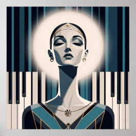 Nocturne in Teal: Art Deco Klavierporträt Poster
