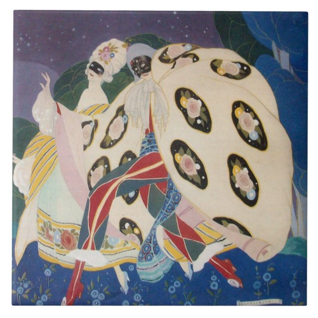 NOCTURNE MIT MASKEN / Venezianische MASKERN Fliese (Vorderseite)