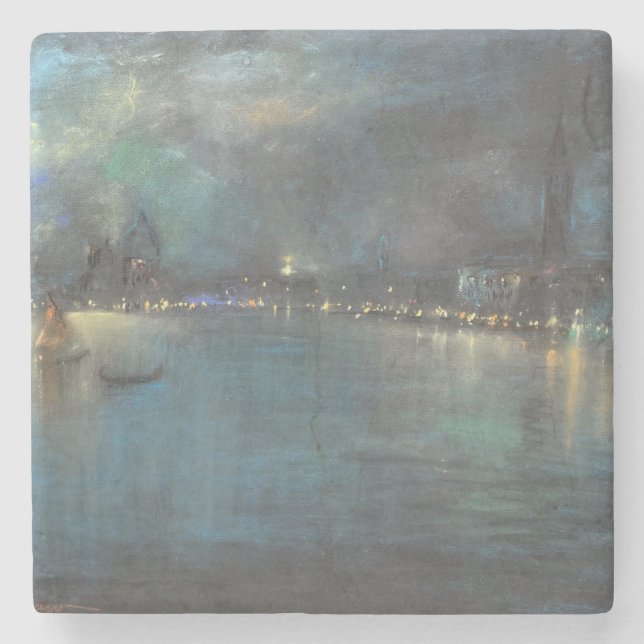 Nocturne von Venedig (von Glenn Cooper Henshaw) Steinuntersetzer (Vorderseite)
