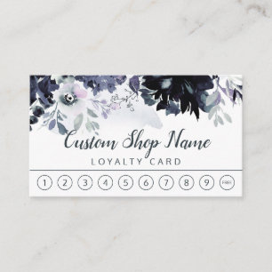 Nocturnous floral Navy Blue Custom Text Business Treuekarte