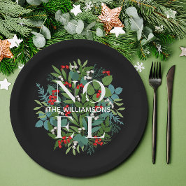 NOEL Berries Greenery Christmas Black Pappteller
