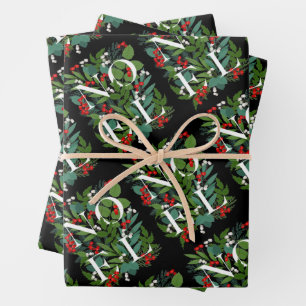 NOEL Grüne Pflanzen und Beeren Weihnachten Geschenkpapier Set