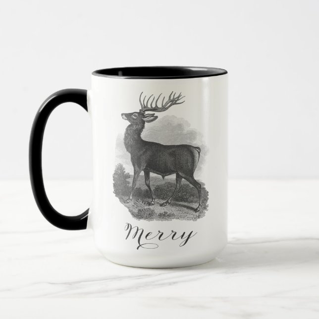 Noel mug with an beautiful antique deer etching. tasse (Links)