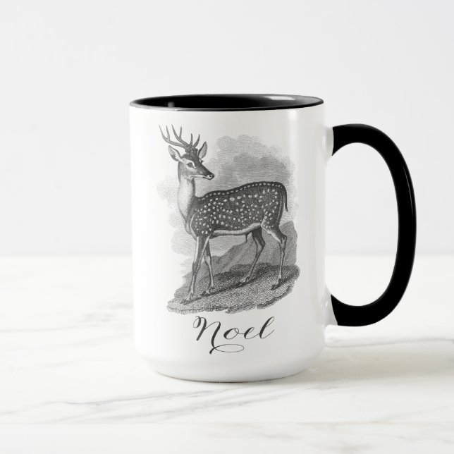 Noel-Tasse mit einer schönen antiken Hirschätzung. Tasse (Rechts)