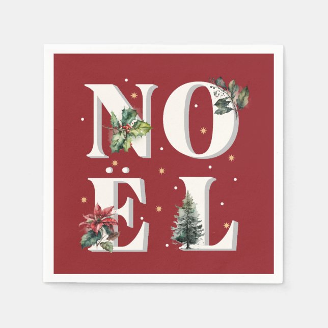 Noël Textdesign mit wunderschönen Winter-Pflanze Serviette (Vorderseite)