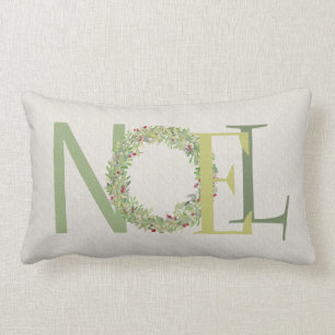 NOEL-Typografie mit Weihnachtskranz Lendenkissen