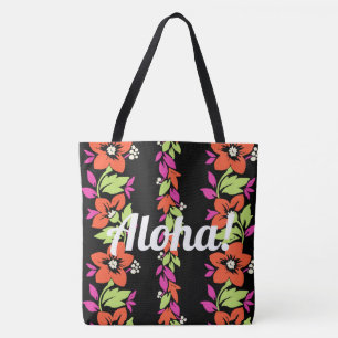 Noelani Lei Hawaiian Floral Stripe Coral und Black