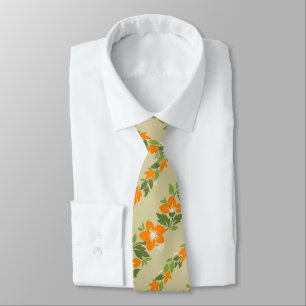 Noelani Lei Hawaiianisches Blumenstreifen-Khaki Krawatte