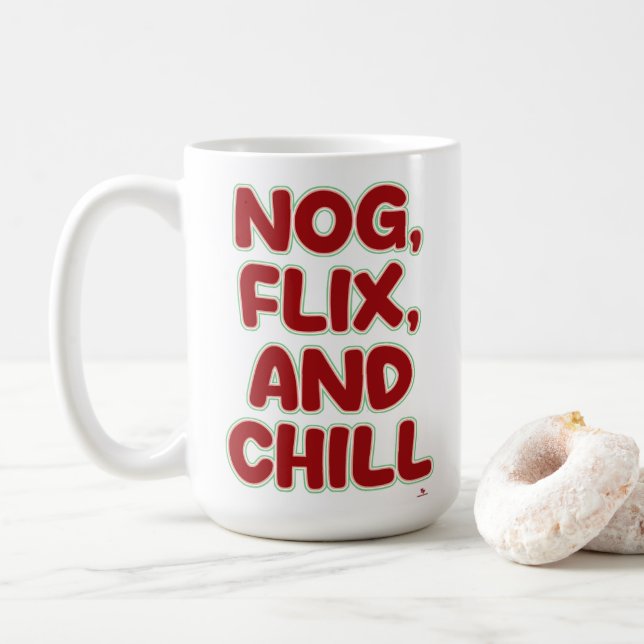 Nog Flix and Chill Funny Christmas Cozy Saying Kaffeetasse (Mit Donut)