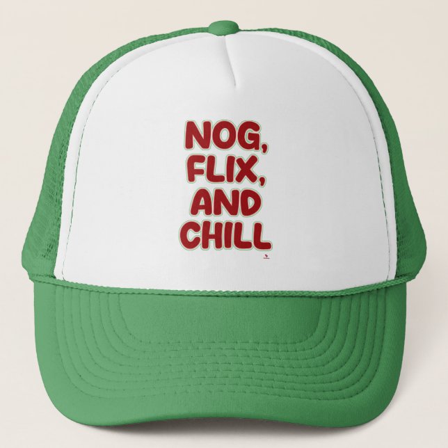 Nog Flix and Chill Funny Christmas Joy Motto Truckerkappe (Vorderseite)