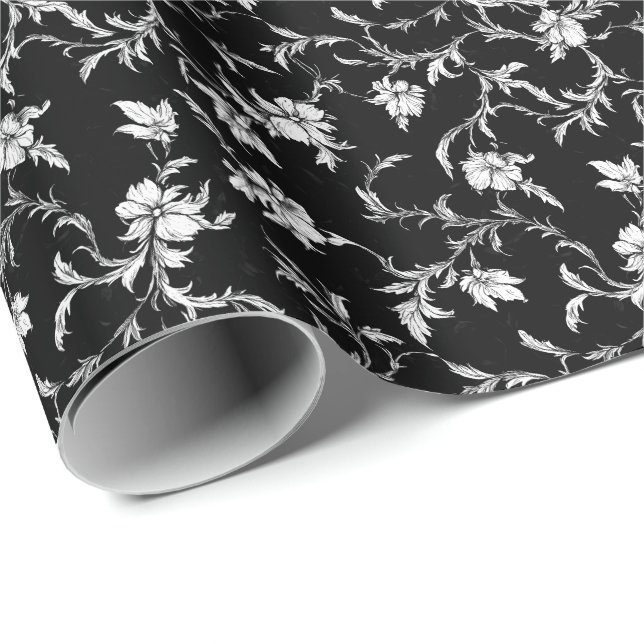 Noir-Blumenranken-Geschenkpapier Geschenkpapier (Rolleneckpunkt)