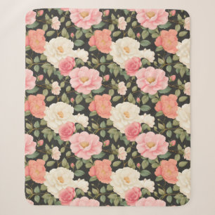 Noir-Blüten-Wärme Eleganter handgezeichneter Rosen Sherpadecke