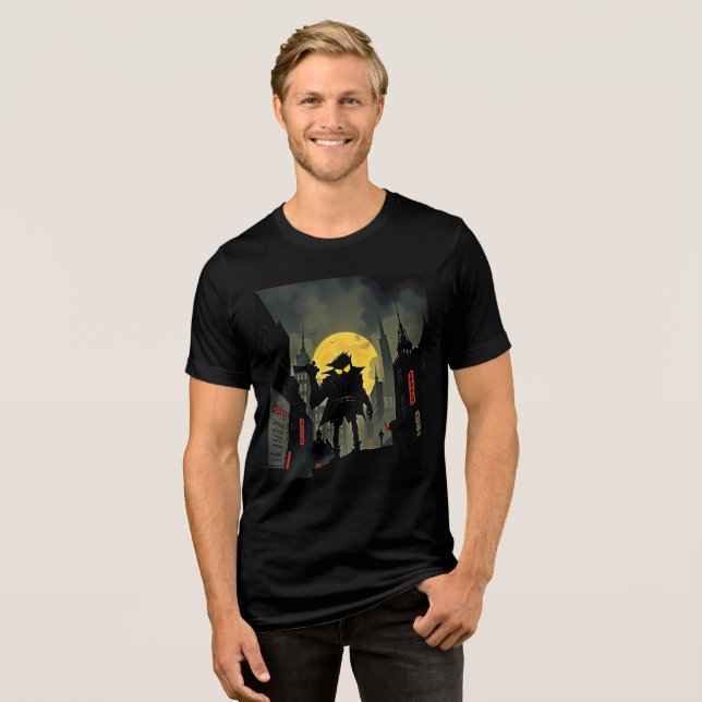 Noir Dreams: Hazy Cityscape T-Shirt Tri-Blend Shirt (Vorderseite voll)