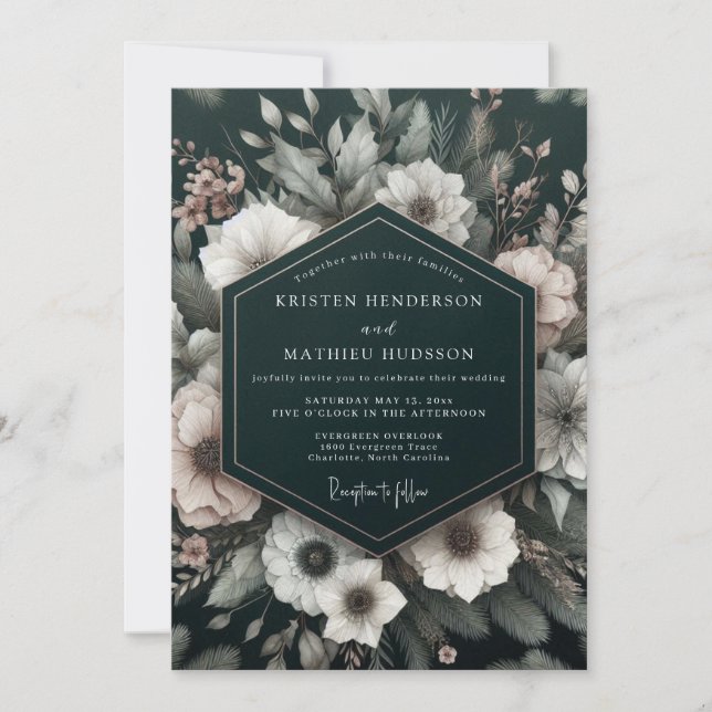 Noir Ethereal Bloom Hochzeit Einladung (Vorderseite)