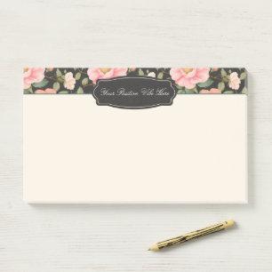 Noir Floral Elegante Vintag Pastel Rosa Rosen Post-it Klebezettel