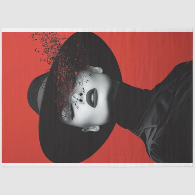 Noir Notes Lady in Black Musiknotens Decoupage Seidenpapier (Vorderseite)