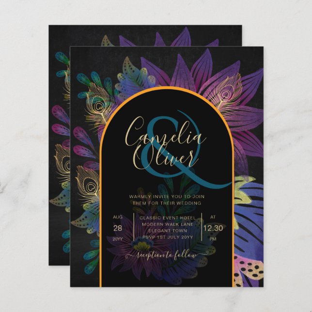 Noir Peacock Jewel Tones Floral Wedding (Vorne/Hinten)