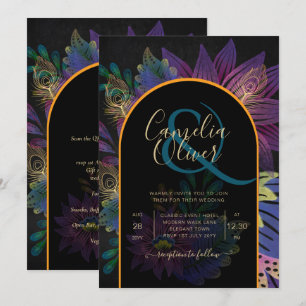 Noir Peacock Jewel Tones Floral Wedding Einladung