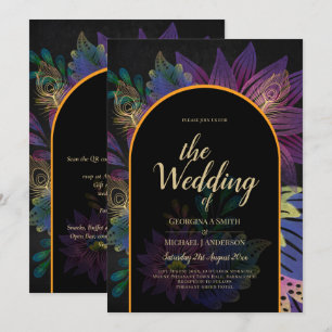 Noir Peacock Jewel Tones Floral Wedding Einladung