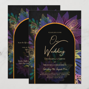 Noir Peacock Jewel Tones Floral Wedding Einladung