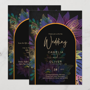 Noir Peacock Jewel Tones Floral Wedding Einladung