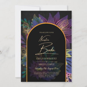 Noir Peacock Jewel Tones Floral Wedding Einladung