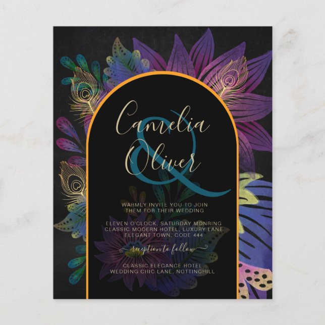 Noir Peacock Jewel Tones Floral Wedding Flyer (Vorne)