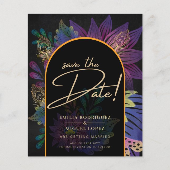 Noir Peacock Jewel Tones Floral Wedding Flyer (Vorne)