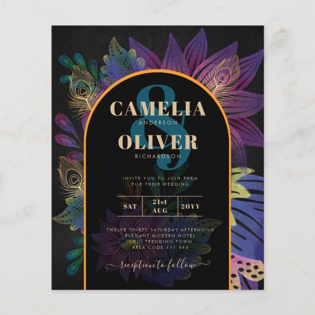 Noir Peacock Jewel Tones Floral Wedding Flyer (Vorne)