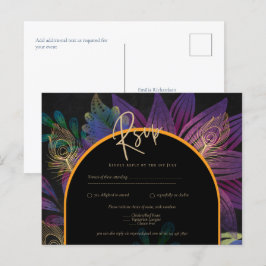 Noir Peacock Jewel Tones Floral Wedding Postkarte