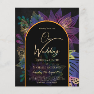 Noir Pfauen-Juwel-Töne Florale Hochzeit Flyer