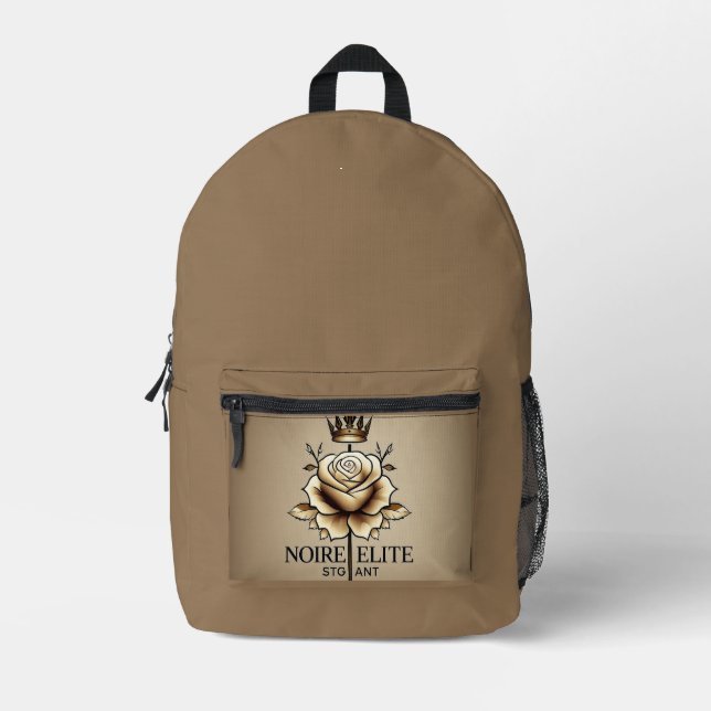 Noire Élité Beige Crowned Rose Rucksack – Minimal  (Vorderseite)