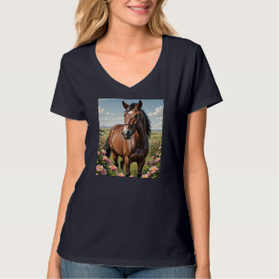 Nokota Pferd umgeben von Rose der Prärie T-Shirt