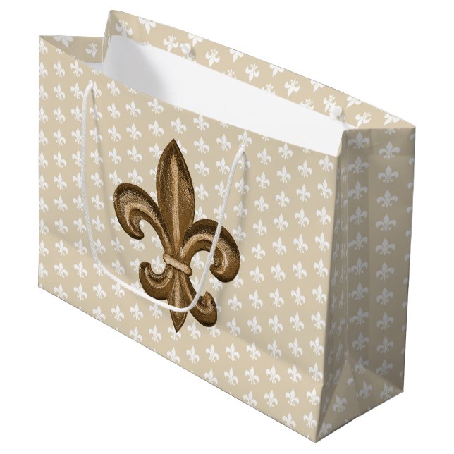 Nola Gold & White French Lilie Große Geschenktüte (Vorderseite Schrägansicht)